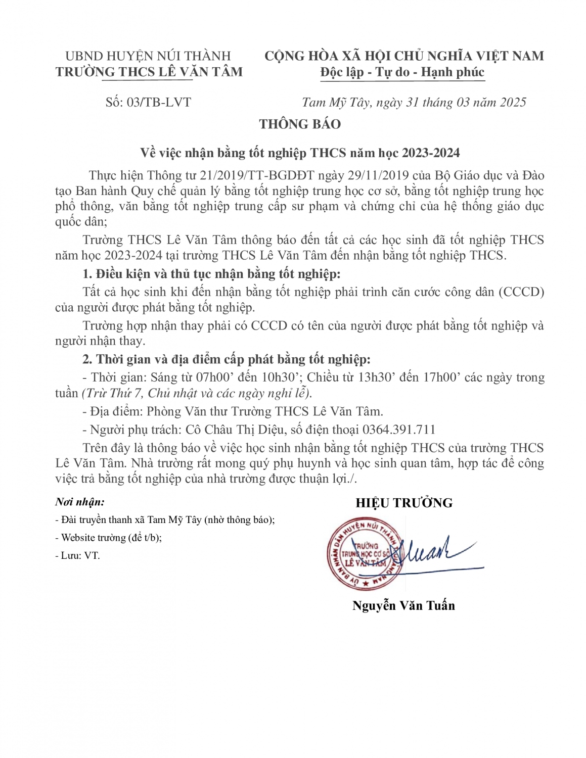 THÔNG BÁO nhận bằng đã ký 1